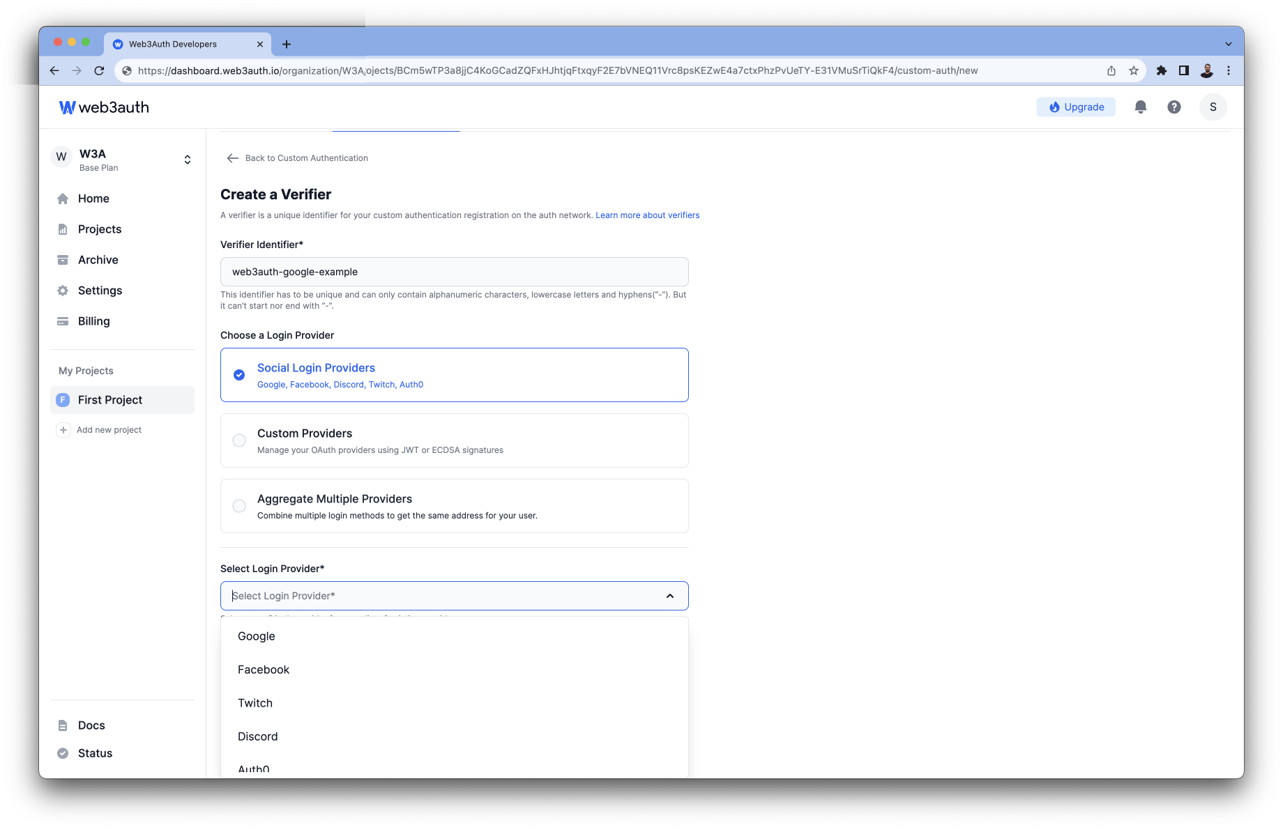 Google Client ID on Web3Auth Dashboard